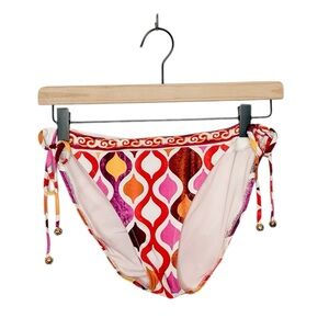 Trina Turk Womens Ogee Red‎ Printed Side Tie Bikini Bottom Swimsuit 10